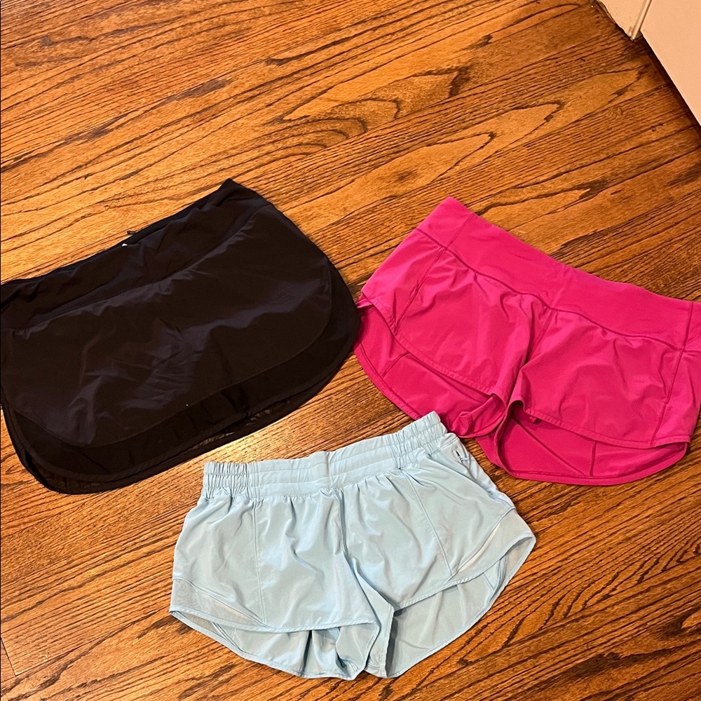 Lululemon Women's Lot - Black skirt, Pink and Light Blue Shorts
